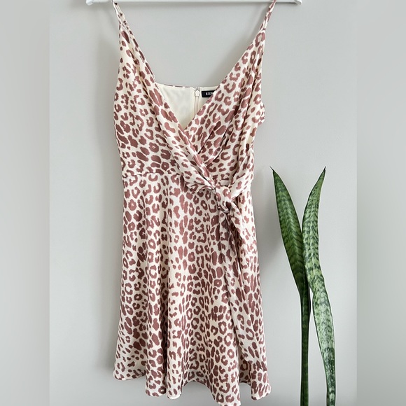 Express Dresses & Skirts - Express Silky Animal Print Spaghetti Strap Faux Wrap Tie Detail Dress Medium